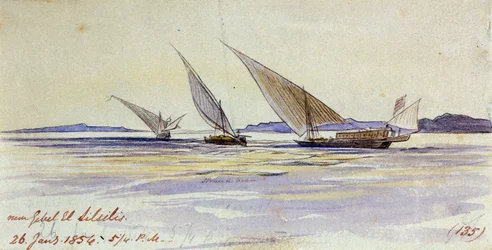 Three Traditional Egyptian Transport Ships, Sailing on the Nile, Near Gebel el-Silsila