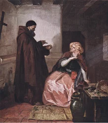 Juliet and Friar Laurence (Romeo and Juliet) Take thou the phial, being then in bed, and this distilled liquor drink thou off, from The Complete Works of William Shakespeare pub. by J Coker & Co Ltd