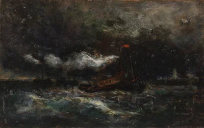 Squall, Brenton Light Boat in Storm, Lighthouse in Background, n.d.