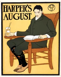 Man Seated in Orange Chair, August Harper