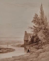 Waterscape with figures and a small boat