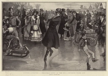 Cutting a Figure, a Christmas Scene on the Ice a Hundred Years ago