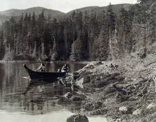 American Indians Canoeing on the Shore of the Nootka