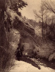 Passing the cliff, winter scene