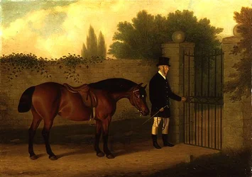A Gentleman Leading a Welsh Cob by a Garden Gate