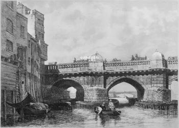 The Southwark End of Old London Bridge, 1831
