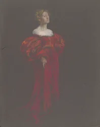 Female Figure in Blue and Pink