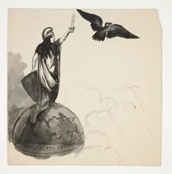 Figure of Liberty Standing on Globe with Eagle (recto); Conestoga Wagon in Landscape (verso)