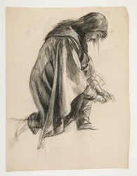 Figure Study for Sir Lancelot and Sir Bors Outfit Galahad with His Spurs, from The Quest of the Holy Grail (second of a series of fifteen paintings for the Boston Public Library, completed in 1901)