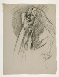 Figure study for the Infancy of Galahad, from The Quest of the Holy Grail (a series of 15 paintings for the Boston Public Library, completed in 1901)