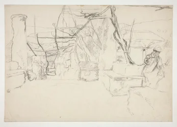 Figures Walking Among Old Ruins