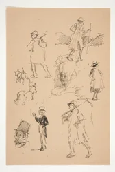 Sheet of sketches of country figures