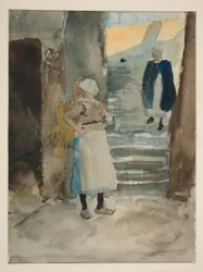 Street Scene with Two Fishwives - Unidentified Illustration