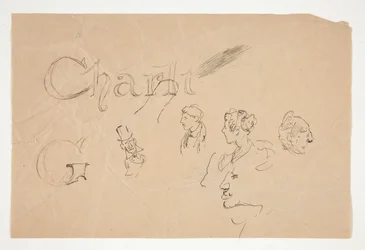Studies of Heads and Figures Both Sides of Page