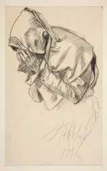Study of a robed figure, crying, for The Quest of the Holy Grail mural series at Boston Public Library