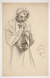 Study of a Robed Figure, Praying, for The Quest of the Holy Grail Mural Series at Boston Public Library