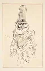 Study of man in XV century costume, possibly a caricature of the period