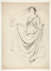 Woman in toga with garlands, sketch for an unidentified Shakespeare play