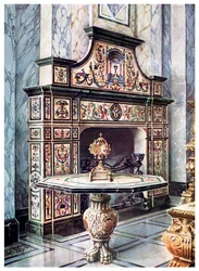 Chimneypiece and table in coloured Florentine mosaic