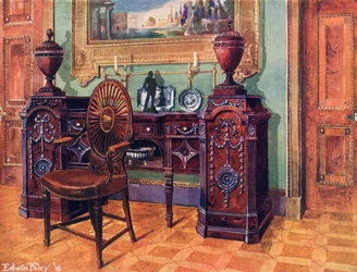 Carved Mahogany Pedestal Sideboard. Oval Wheel-Back Master