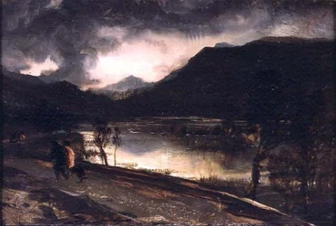 A Lake Scene at Sunset