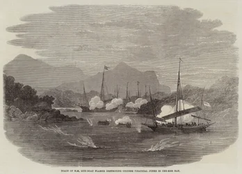 Boats of HM Gun-Boat Flamer destroying Chinese Piratical Junks in Cho-Kee Bay