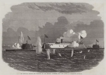 The Iron-Clad Frigate New Ironsides and Two Ericsson Batteries going into Action at Charleston