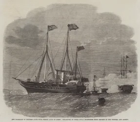 The Marriage of Princess Alice with Prince Louis of Hesse, Departure of Their Royal Highnesses from Osborne in the Victoria and Albert