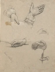 Study of hands, sketch for Signing of the Compact in the Cabin of the Mayflower