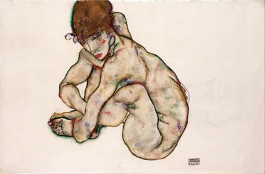 Crouching Nude Girl - (1890-1918) - 1914 - 31,5 x 48,2 - Leopold Museum, Vienna
