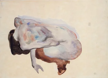 Crouching Nude in Shoes and Black Stockings, Back View