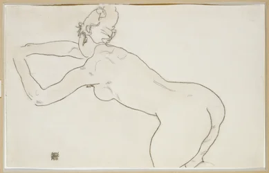 Female Nude Kneeling and Bending Forward to the Left