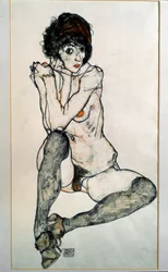 Female nude seated. Drawing by Egon Schiele