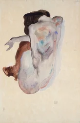 Crouching Nude with Shoes and Black Stockings, Back View. 1912