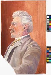 Leopold Czihaczek in Profile Against a Red Background