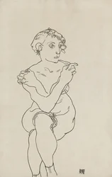 Seated female nude, arms and legs crossed, 1918