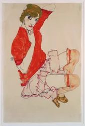 Wally in Red Blouse with Raised Knees
