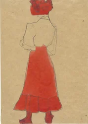 Woman with red skirt, c. 1909