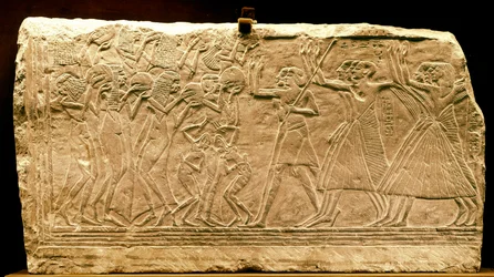 Ancient Egypt: low relief representing a procession with dancer. New empire. Reign of Ramses II. 14th century BC. Cairo Museum