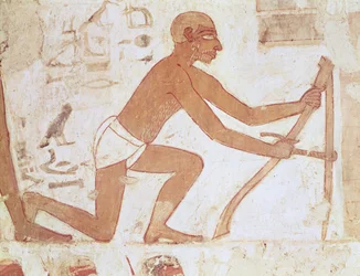 Construction of a Wall, Detail of a Man with a Hoe, from the Tomb of Rekhmire, Vizier of Tuthmosis III and Amenhotep II, New Kingdom (detail)