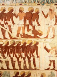 Detail of frescoes depicting the army receiving rations, from the Tomb of Userhat (TT56)