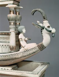 Prow of a Boat with the Head of a Syrian Ibex and a Figure Thought to be Princess Mutnedjmet, from the Tomb of Tutankhamun (c.1370-52 BC) New Kingdom (detail)
