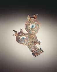 Earrings with hybrid birds with wings of falcons and heads of ducks, from the Tomb of Tutankhamun