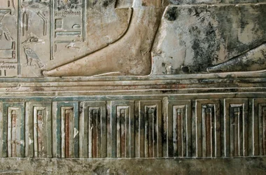 Egyptian Antiquity: Relief Representing the Foot of the Scribe Leaving the Tomb and the Palace Frieze of the Tomb of Khaemhat