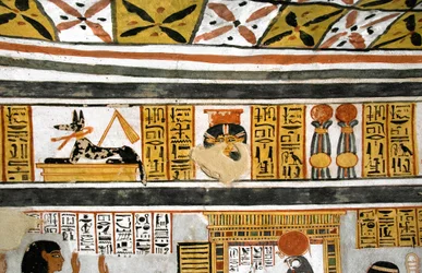 Egyptian Antiquity: Representation of Anubis, Hathor and Hieroglyphs