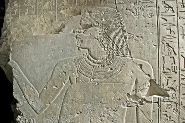 Representation of Vizir Ramose. Low Relief of His Tomb, Luxor, Thebes, Tomb of Nobles, Egypt