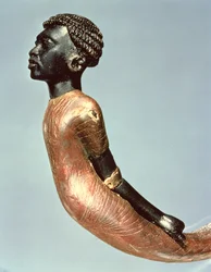 Figure of an African man from the end of a ceremonial cane, from the tomb of Tutankhamun