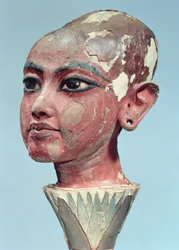 Head of the child king Tutankhamun emerging from a lotus flower, found at the entrance of the tomb