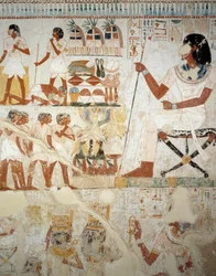 Menna overseeing his workers in fields (detail), frescoes in vestibule of Tomb of Menna, Sheikh Abd el Qurnah Necropolis, Luxor, Thebes