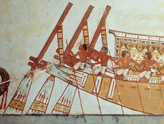 Pilgrimage of Deceased to Abydos, Mural, Tomb of Menna, also known as Tomb TT69, Dating Back to Reign of Thutmose IV, Sheikh Abd el-Qurna, Thebes